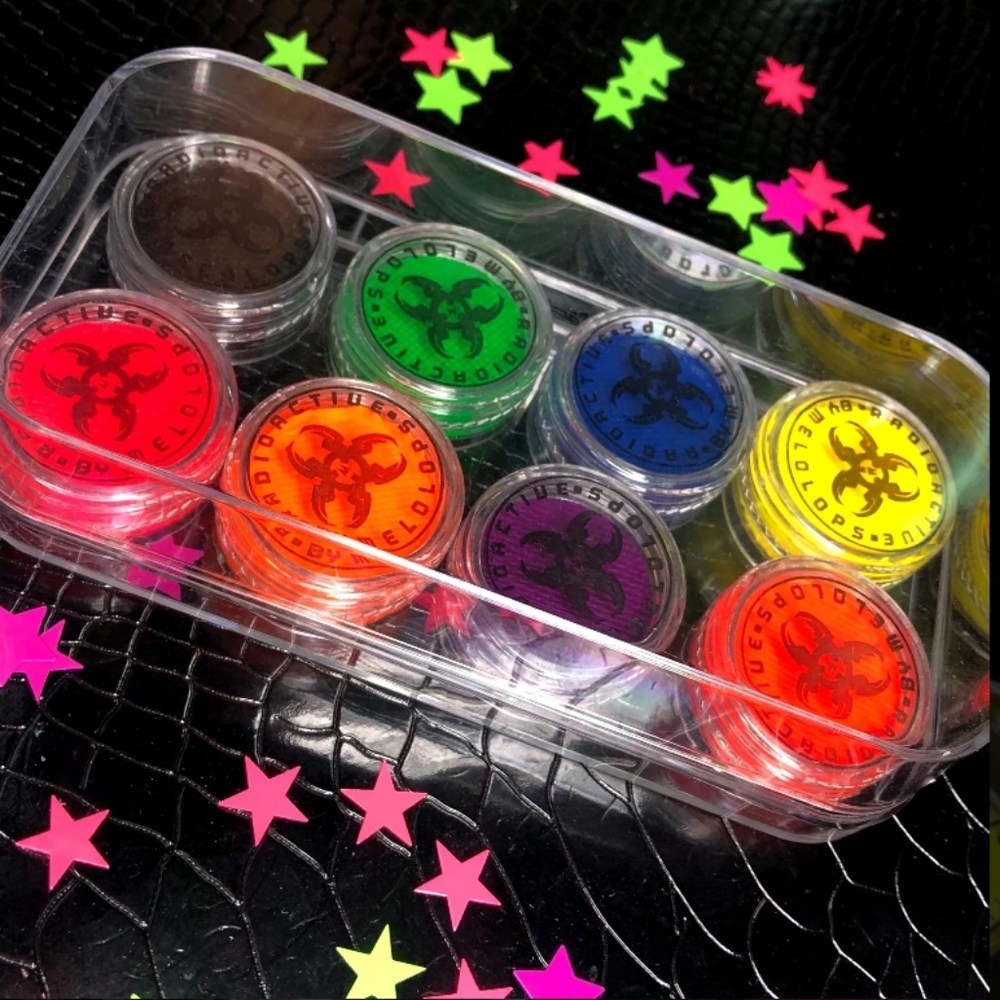 By Melolops Radioactive Face and Body Mini Water Ink Set 8 Neon UV Shades NIB